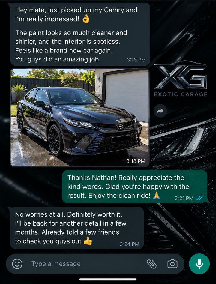 WhatsApp message from Exotic Customer