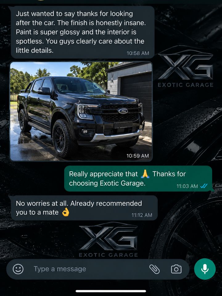 WhatsApp message from Exotic Customer