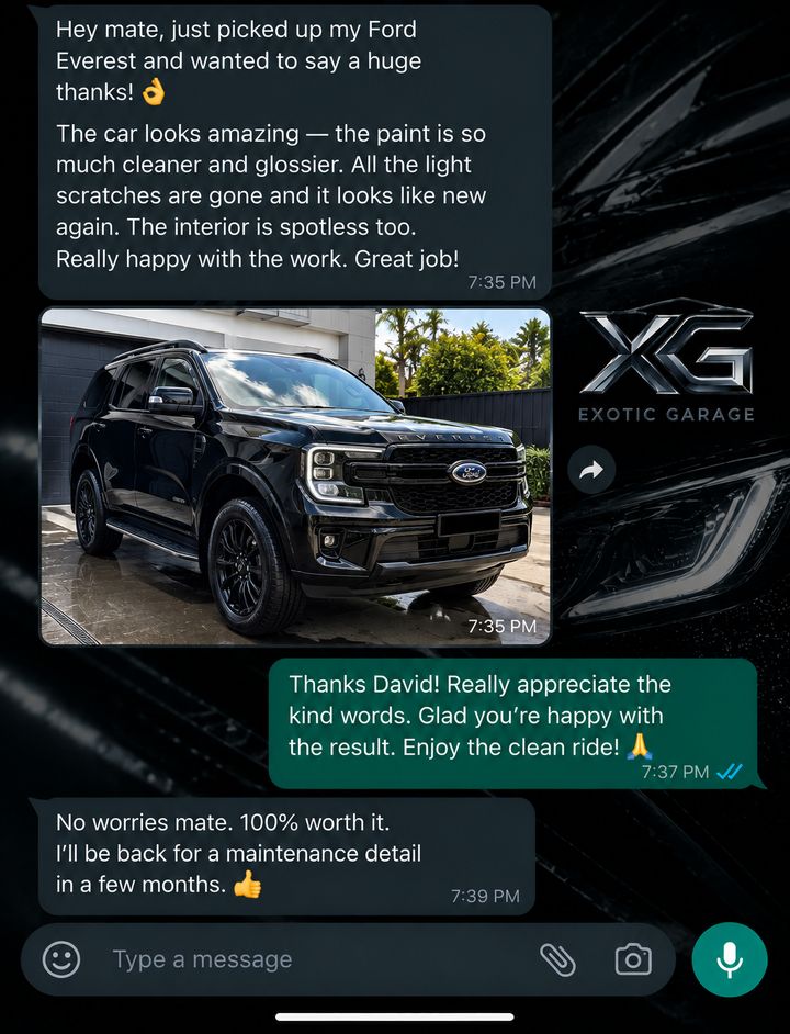 WhatsApp message from Exotic Customer